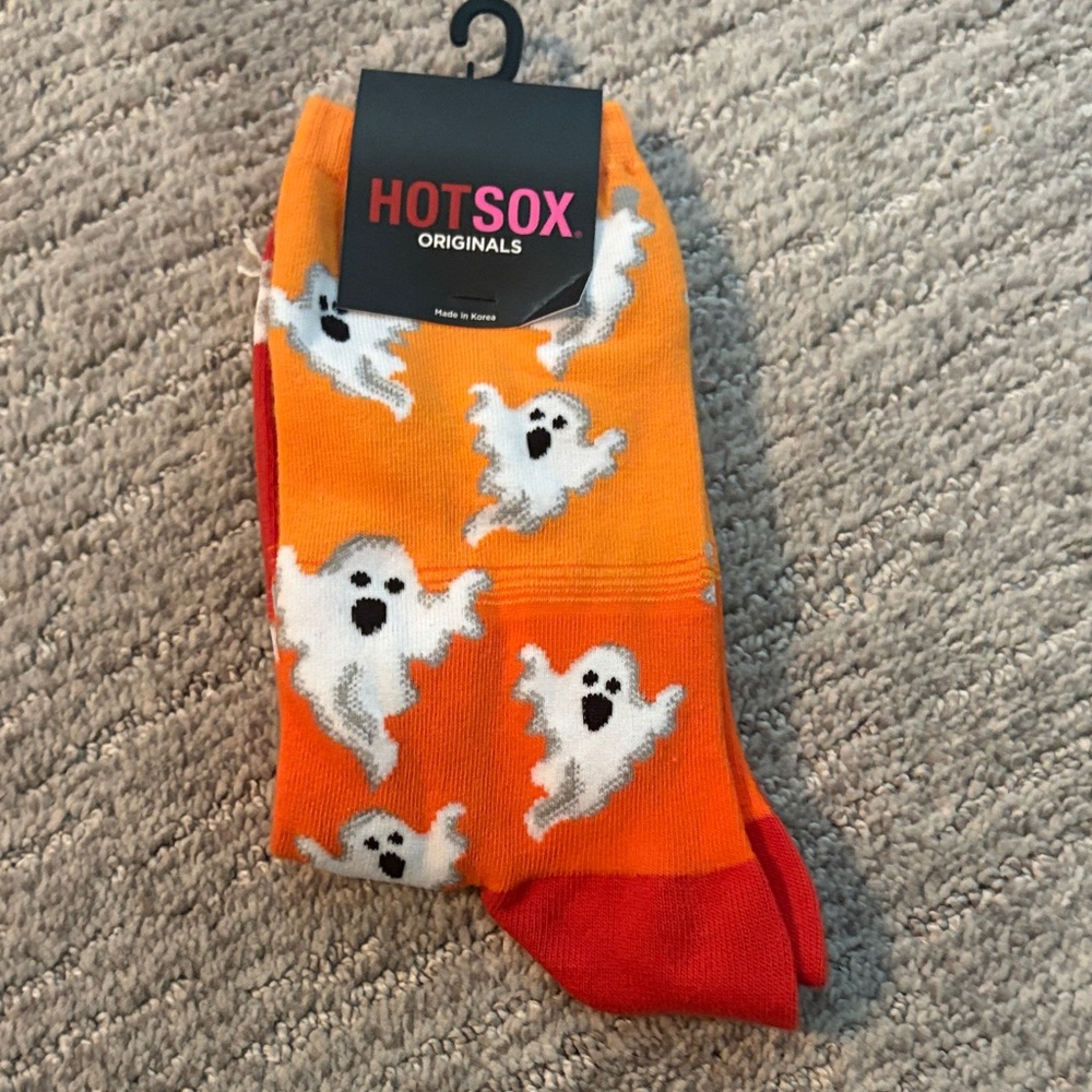 Hot Sox Orange Crew Socks with White Ghosts